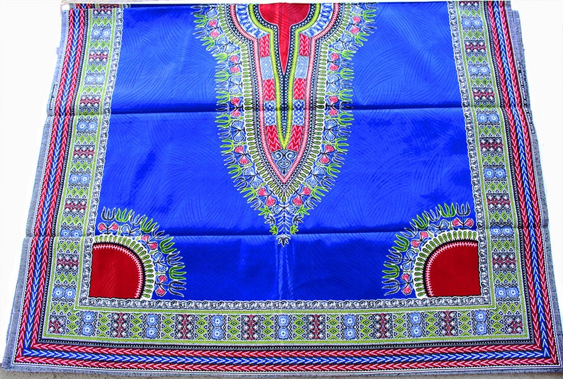 AUTHENTIC Royal Blue Dashiki Rose Red Dashiki Dark Red Dashiki Fabric Blue Ethnic Fabric African Print Fabric 3 panel 6 Yards Ships FAST