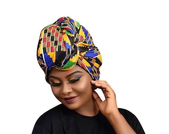 Cappello Tribale Modu Ankara Diamante Rosso - Stampa Africana - Turbante Pre-Legato - Foto 3