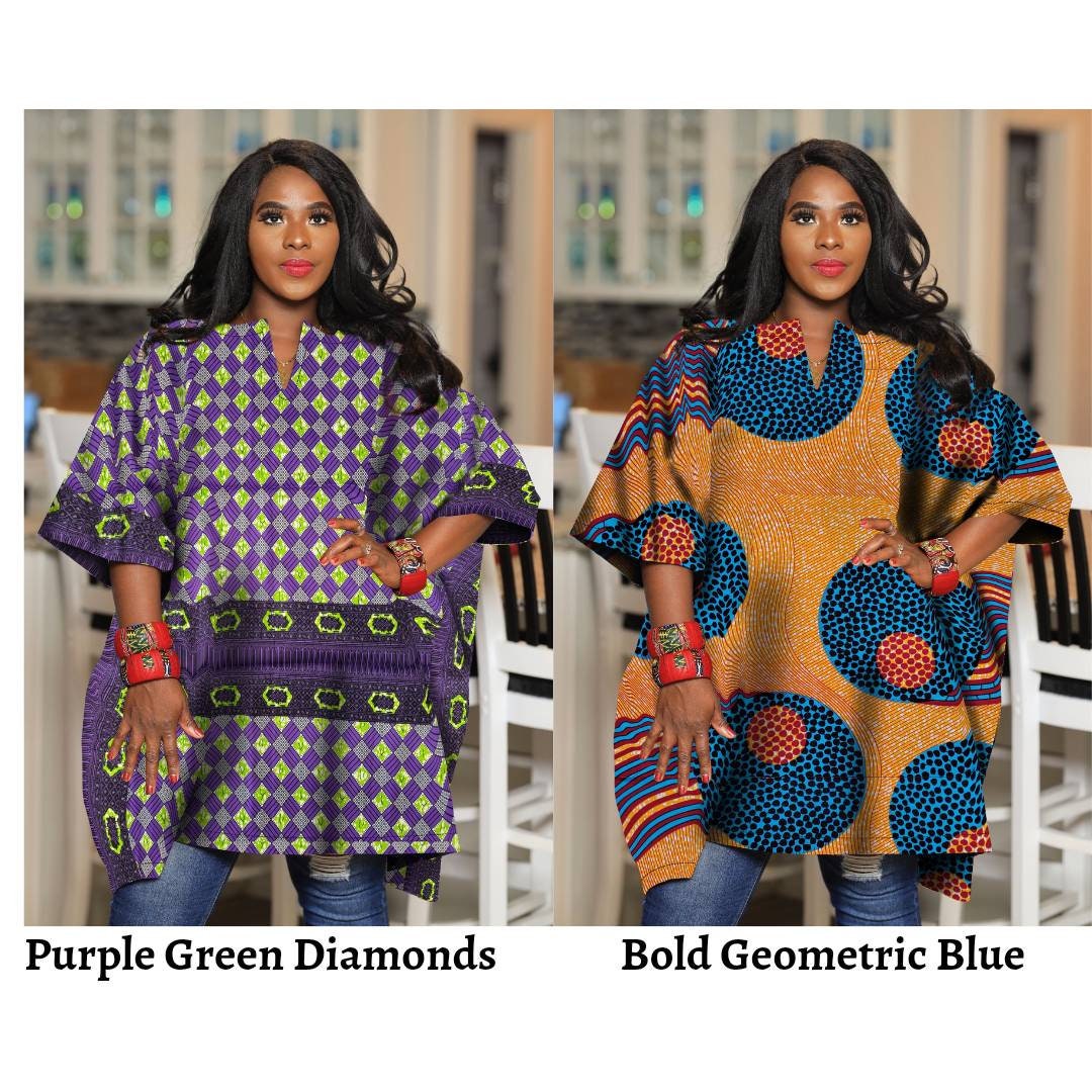 Oversized African Tunic Top Plus Size | Loose Fit | Split Neck