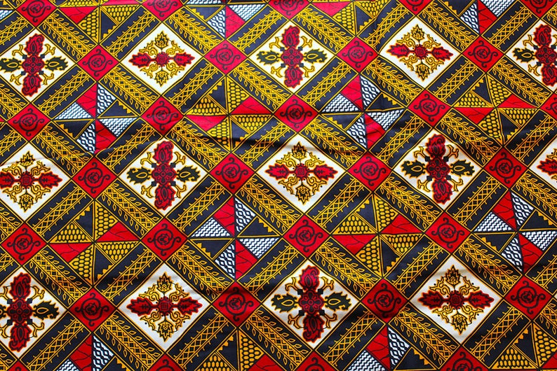 Geometric Ankara Fabric, White Ankara Fabric, Red Ankara Fabric, Gold ...