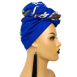 African Head Wraps For Women Royal Blue and White