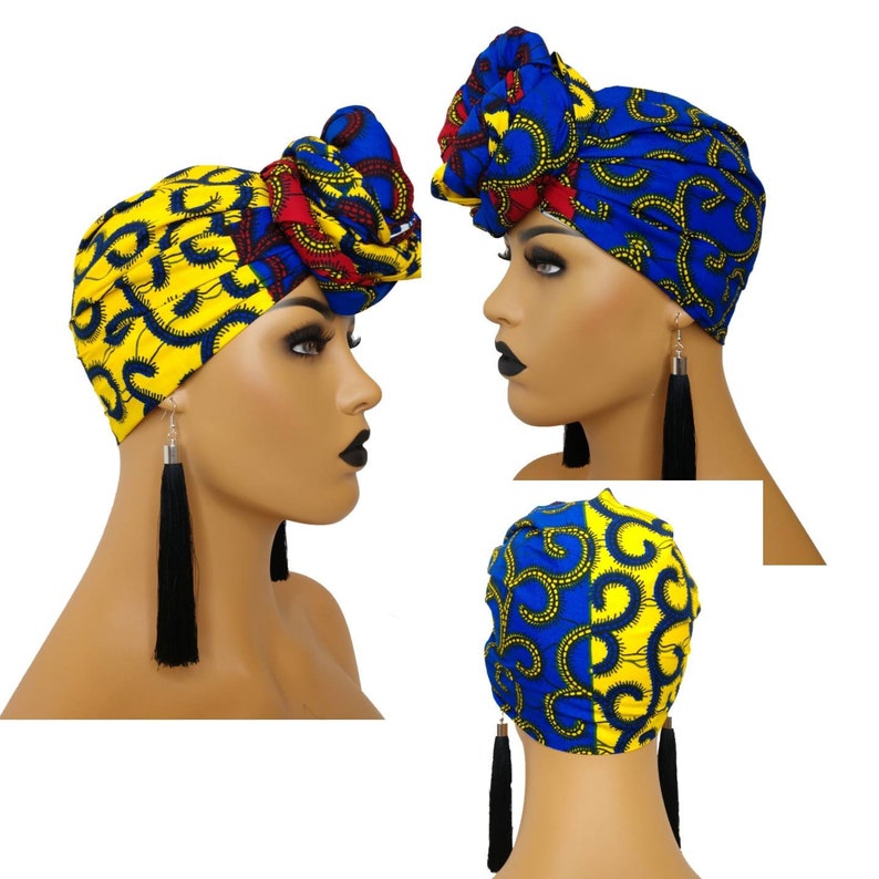 African Head Wraps for Women Royal Blue Red and Yellow Ankara Etsy