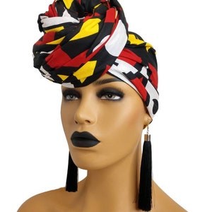 African Head Wraps For Women Red Yellow Black White, Samakaka Turban image 10