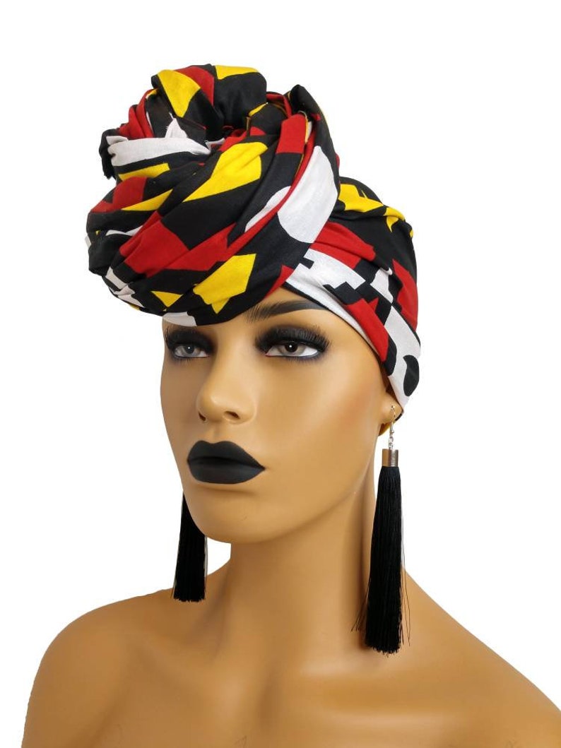 African Head Wraps For Women Red Yellow Black White, Samakaka Turban image 10