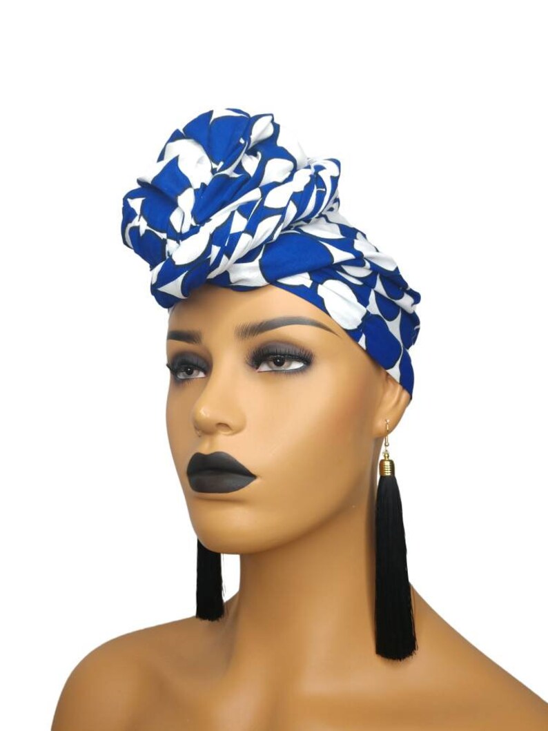African Head Wraps for Women Blue and White Etsy