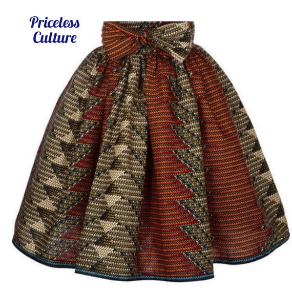 High Waisted African Print Skirt With Sash, Ankara Midi