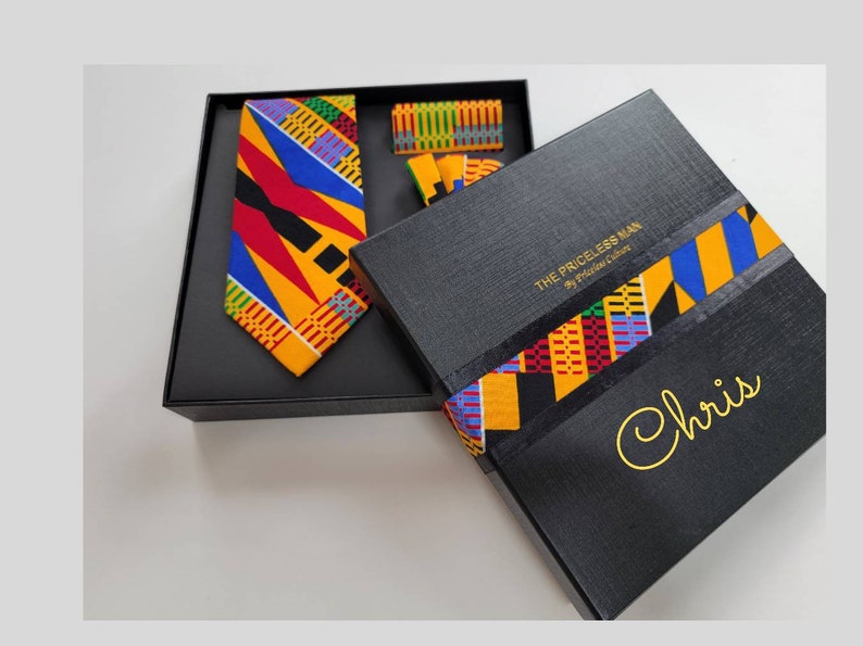 African Print Neck Tie Set 5 Piece Kente Necktie African Gift for Him Fathers Day image 9