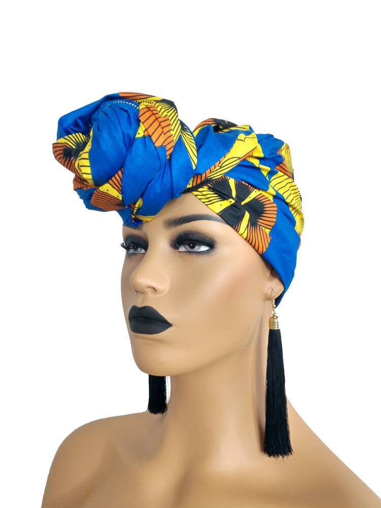 African Head Wraps For Women Royal Blue Ankara Headwrap | Etsy