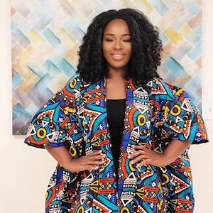 African Clothing For Women Plus Size Multicolor Ankara Top Oversized Kimono Colorful Poncho Ethnic Jacket Hippie Free Size image 1