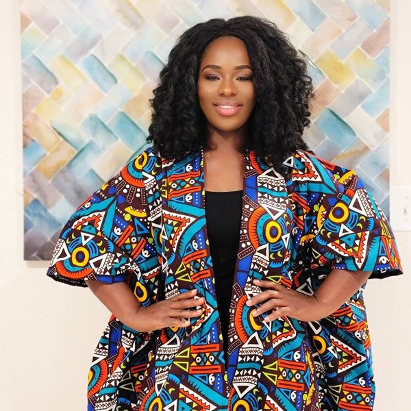 African Clothing For Women Plus Size | Multicolor Ankara Top | Oversized Kimono | Colorful Poncho | Ethnic Jacket | Hippie Free Size