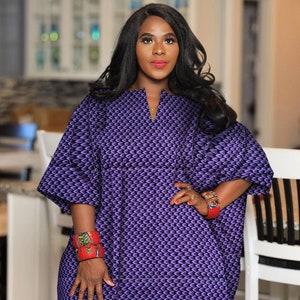 Women Plus Size Tunic in African Print Oversize Kaftan Top Loose Fit ...