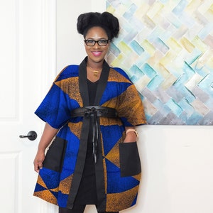 African Print Kimono Jacket for Women | Ankara Top Plus Size Clothing | Oversized Kimono Duster | African Robe Orange | Boho Top Loose Fit