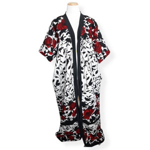 African Clothing For Women Plus Size | Oversized  Kimono | Ankara Duster | Long African Robe | Free Size | African Gift for Her Red Roses