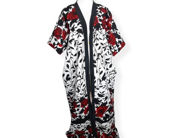 African Clothing For Women Plus Size | Oversized  Kimono | Ankara Duster | Long African Robe | Free Size | African Gift for Her Red Roses