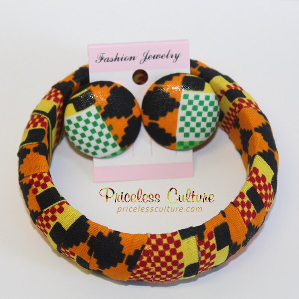 Bracelet orange Kita bijoux Set Black Diamond Ankara en bois recouvert d’africain impression Bracelet Afrocentric Orange déclaration bracelet vente de mariage