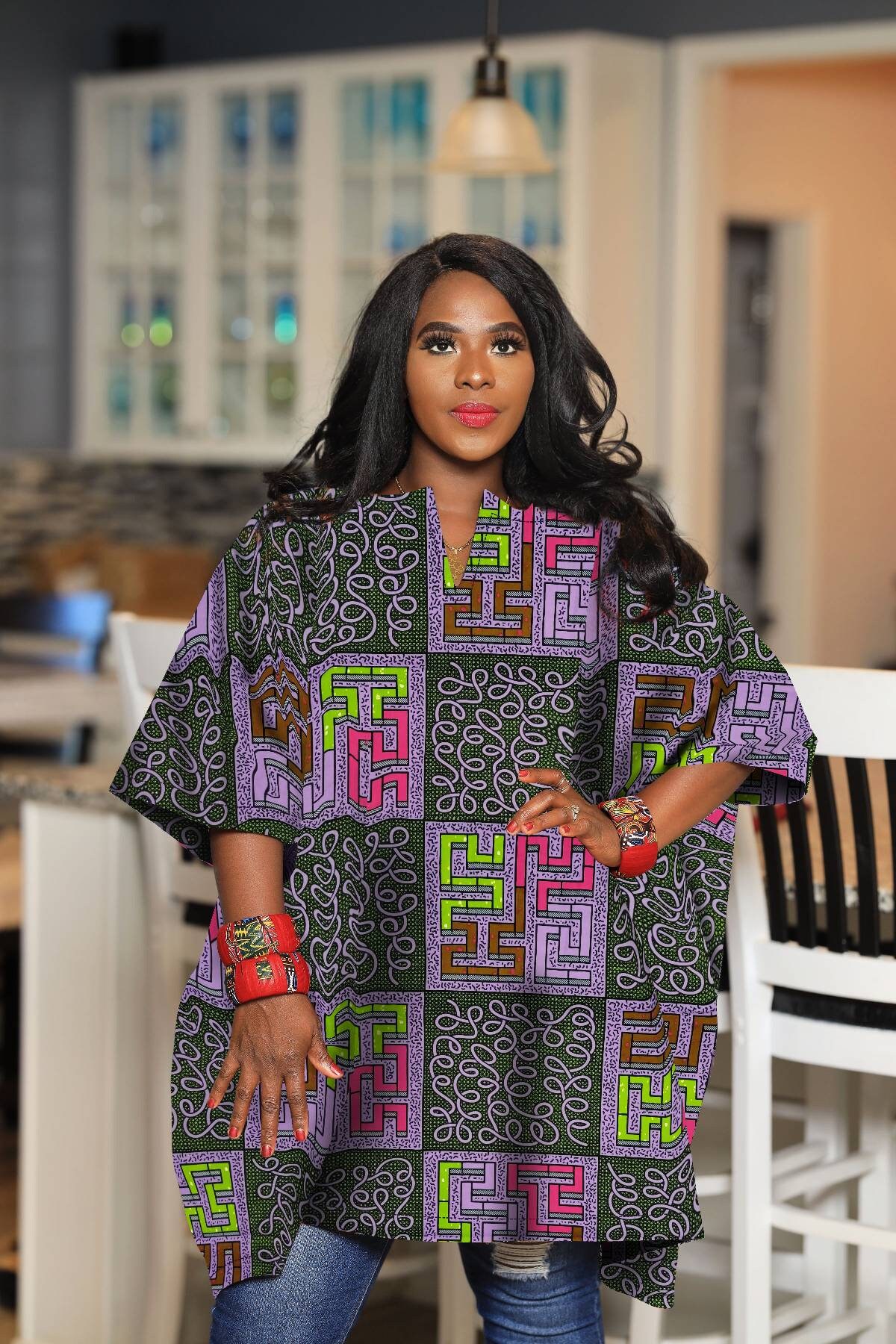 African Tops for Women Plus Size Orange | Ankara Top Hippie