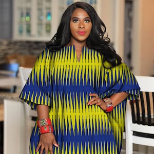 African Kaftan Tops for women plus size in yellow and blue | BOHO HIPPIE Tunic Blouse Kaftan Top | Ankara oversized kimono poncho Loose Fit