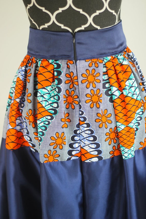 Navy Blue Maxi Skirt Ankara Combination with Knit fabric | Etsy