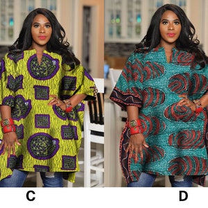 African Tops For Women Plus Size | Oversized Kaftan Tunic | Kente Dress Top,  Patchwork Ankara Kimono | Loose Fit Split Neck Blouse Boho