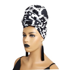 African Head Wraps For Women in Black and white, kente  head wrap