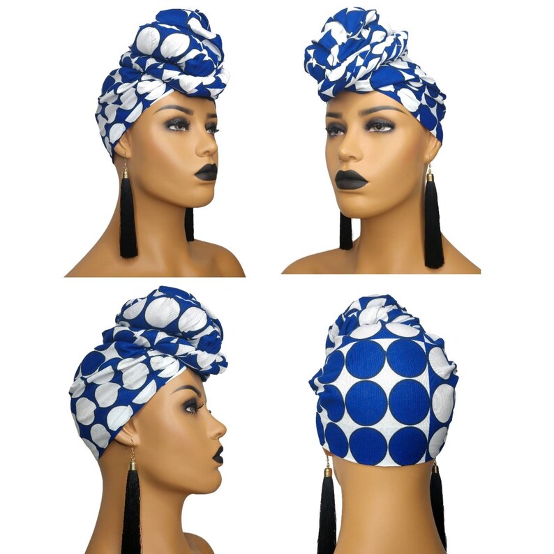 African Head Wraps for Women Blue and White Etsy