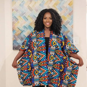 African Clothing For Women Plus Size Multicolor Ankara Top Oversized Kimono Colorful Poncho Ethnic Jacket Hippie Free Size image 7