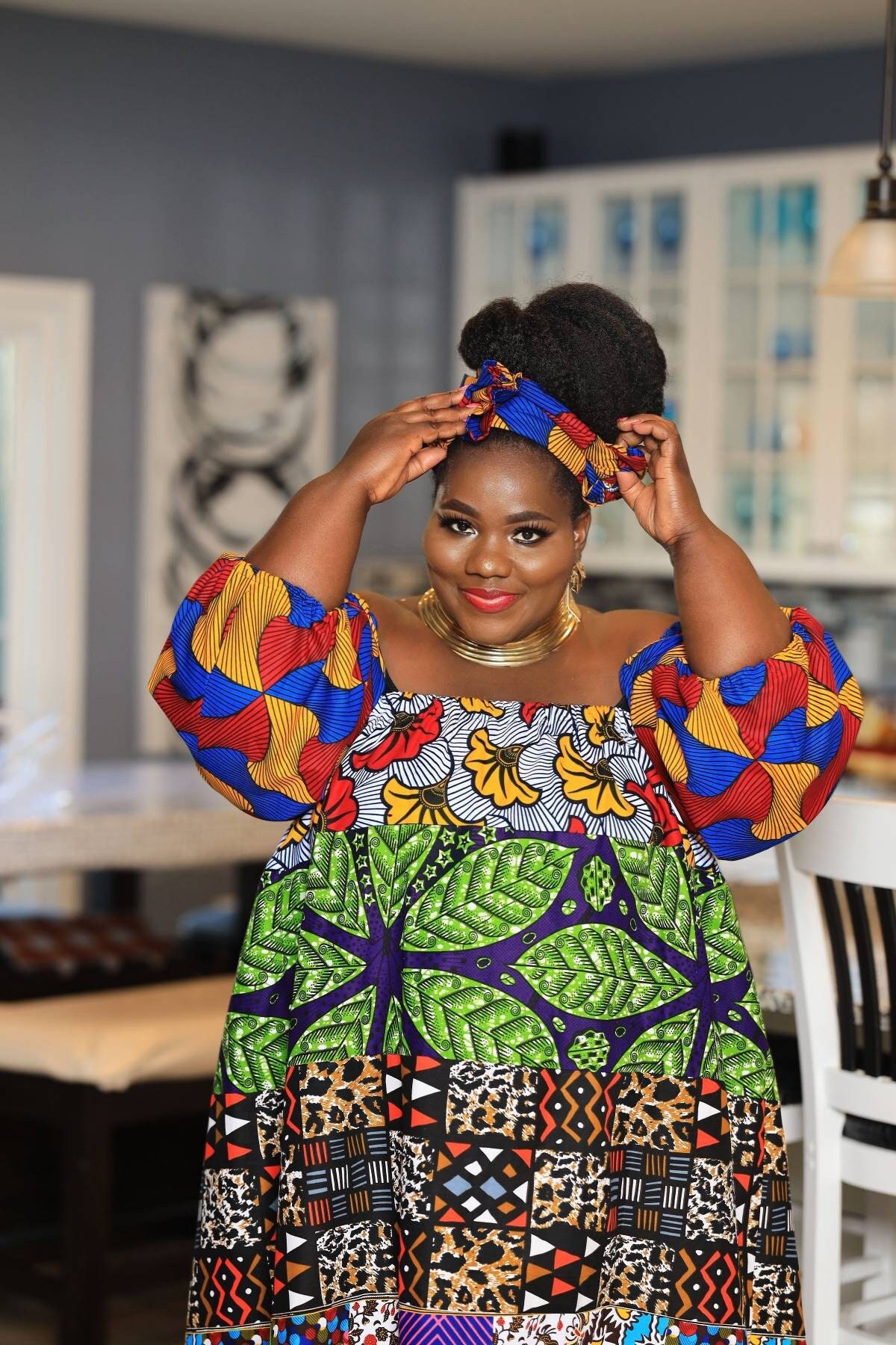 African Dresses for Women Plus Size Ankara Patchwork off Shoulder