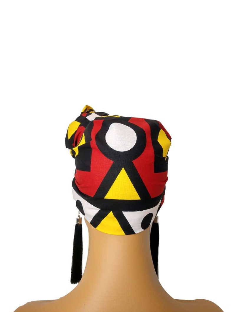 African Head Wraps For Women Red Yellow Black White, Samakaka Turban image 4