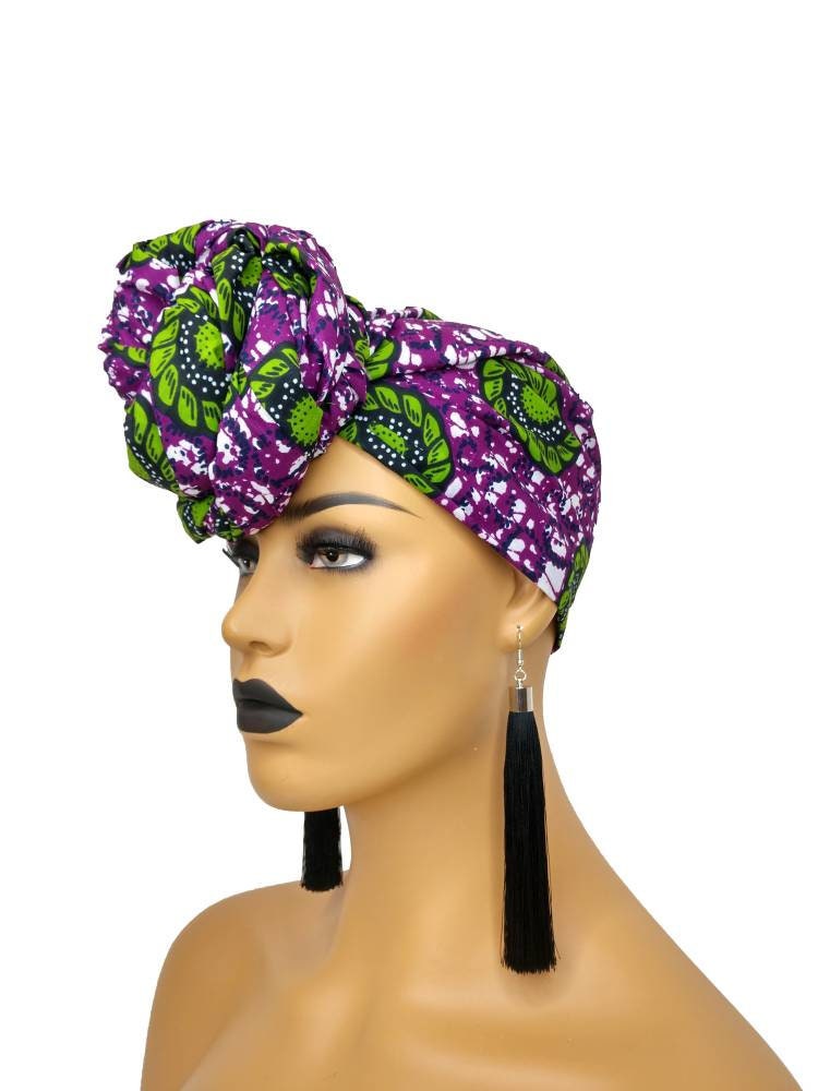 African Head Wraps for Women Purple and Green | Etsy