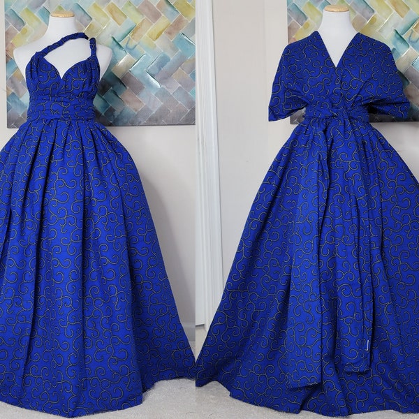 Blue African Print  Infinity Dress | Ankara dresses for women | African Bridesmaids Dresses | Blue Plus Size African Dress