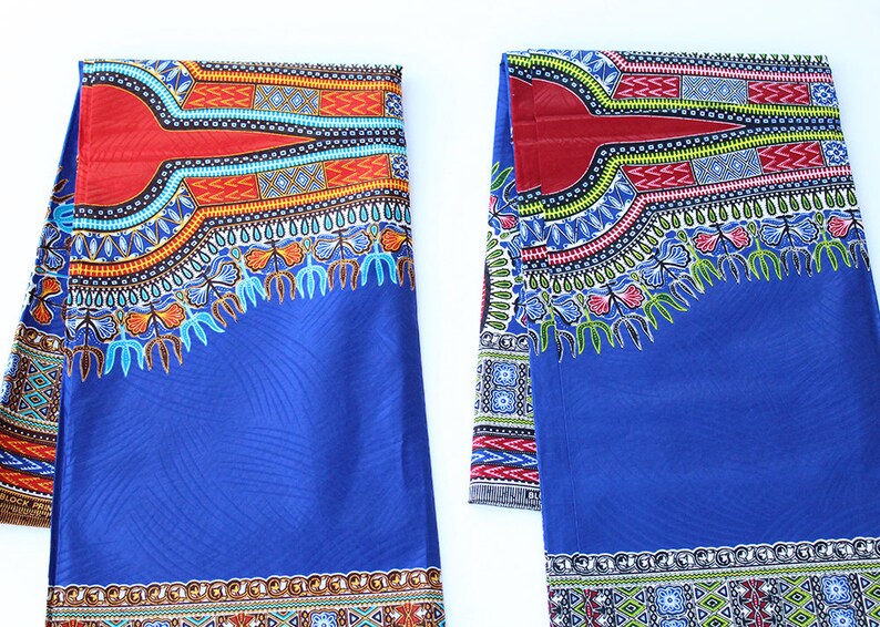 AUTHENTIC Royal Blue Dashiki Rose Red Dashiki Dark Red Dashiki Fabric Blue Ethnic Fabric African Print Fabric 3 panel 6 Yards Ships FAST