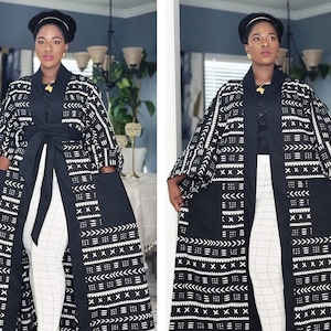 African Print Kimono Duster with POCKETS for Women | Long Ankara Oversized Kimono | Full Length Robe Mudcloth | Plus Size Duster for Women