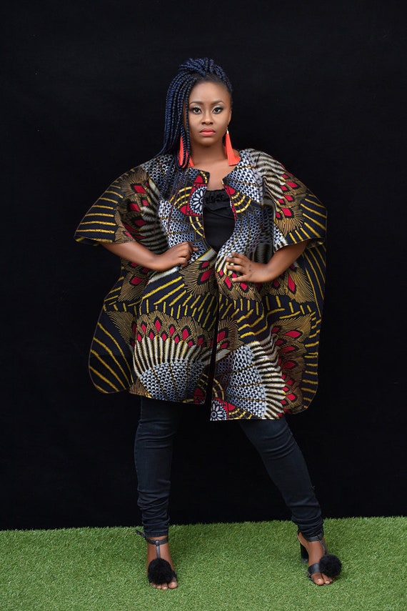 African Print Kimono Top for Women Plus Size | Orange Ankara