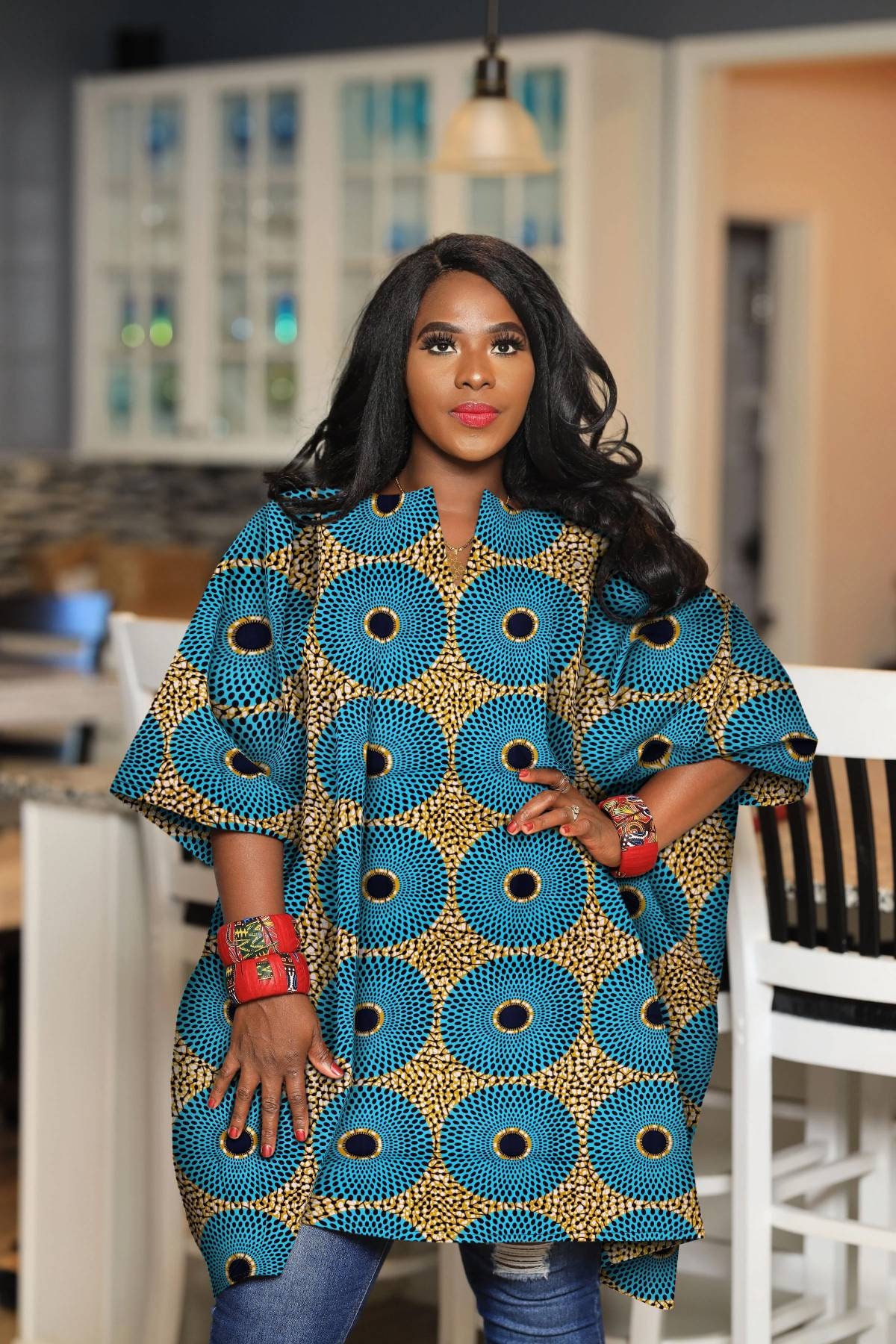 African Print Plus Size Hippie Tunic Top Turquoise Ankara Clothing for Women Kaftan Top ONE SIZE Boho Tunic Kimono Loose Fit Top Etsy UK