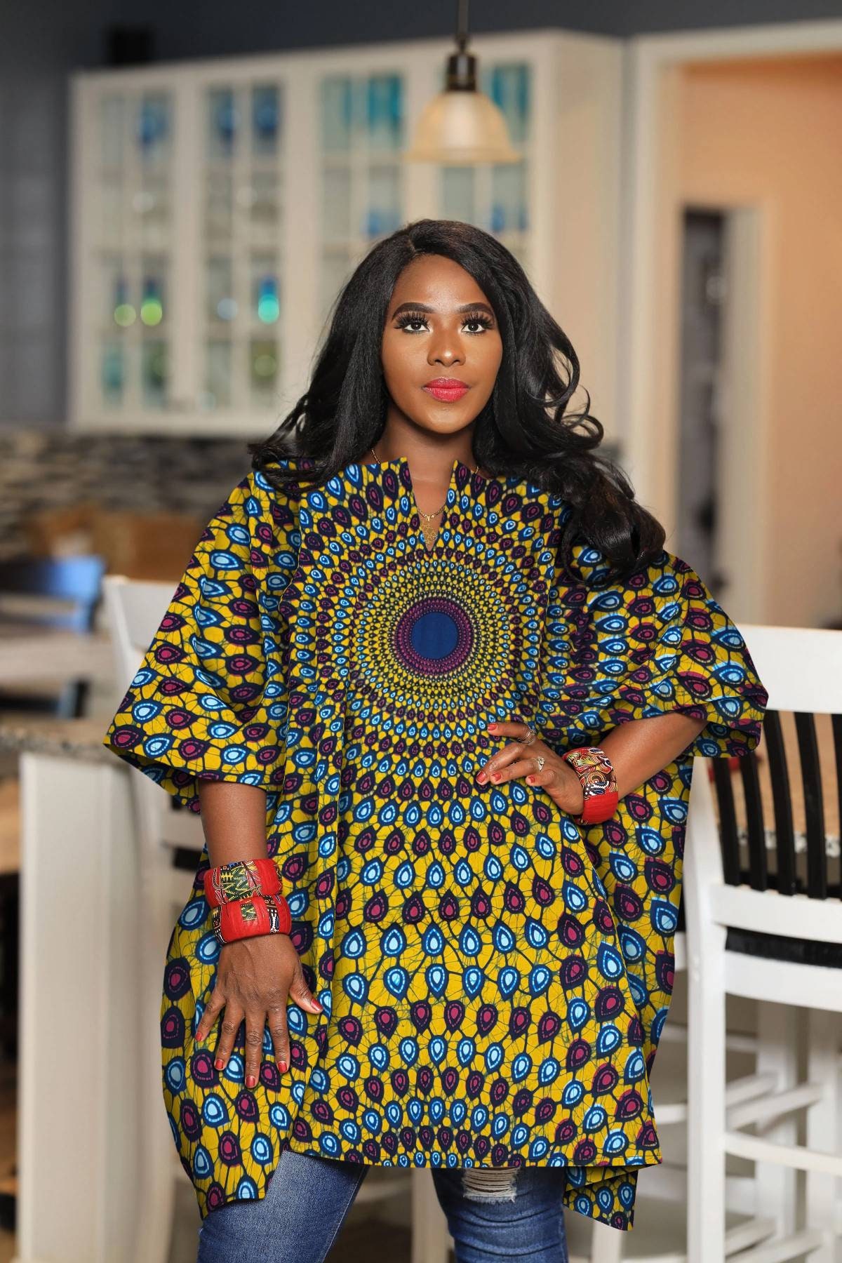 African Clothing for Women Plus Size Loose Fitting Top | Green Ankara  Kaftan | Hippie Tops ONE SIZE | Boho Kimono Dress Split Neck - Etsy