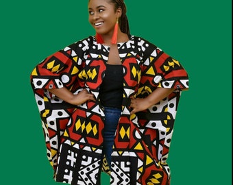 African Clothing For Women Plus Size, Ankara Top, Oversized Kimono, Red Poncho, Black women clothing