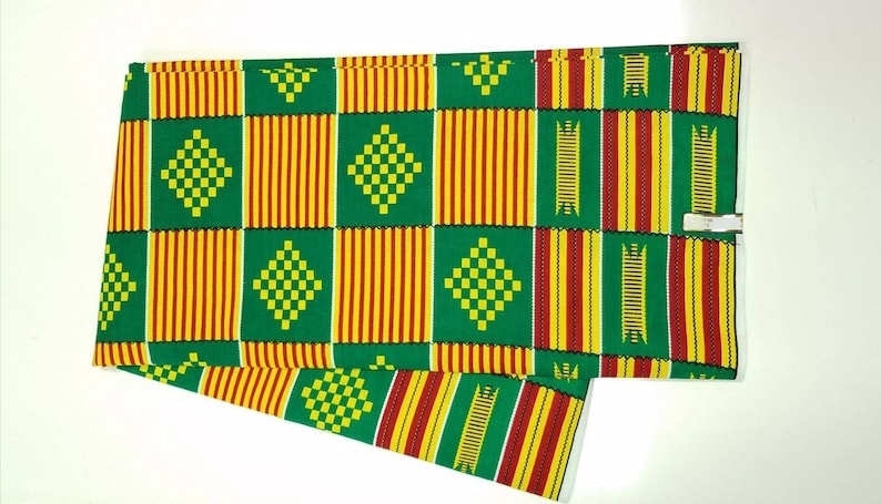 Green Kente Print Fabric Green Ankara Fabric Yellow African Print Fabric Green Kente Fabric Colorful African Fabric Wakanda Fabric Ethnic