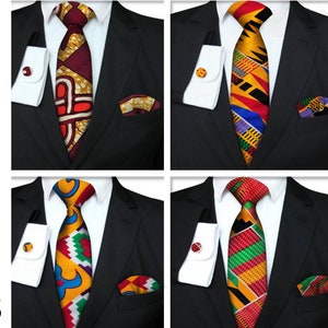 African Print Neck Tie Set 5 Piece Kente Necktie African Gift for Him Fathers Day image 3