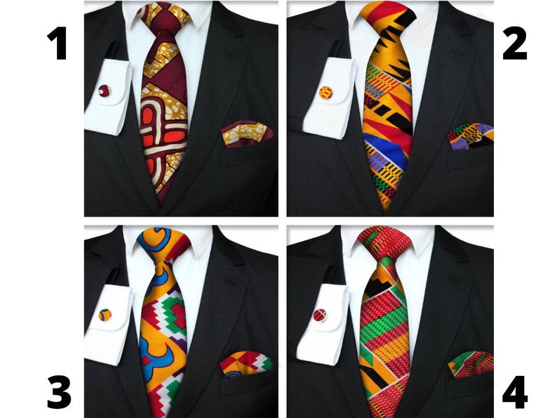African Print Neck Tie Set 5 Piece Kente Necktie African Gift for Him Fathers Day image 3