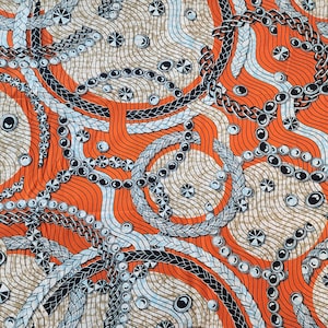 Orange African Print Fabric 6 yards | Colorful Ankara Fabric Chain Pattern | Boho Fabric Print Fabric for clothing and Crafts | Ankara