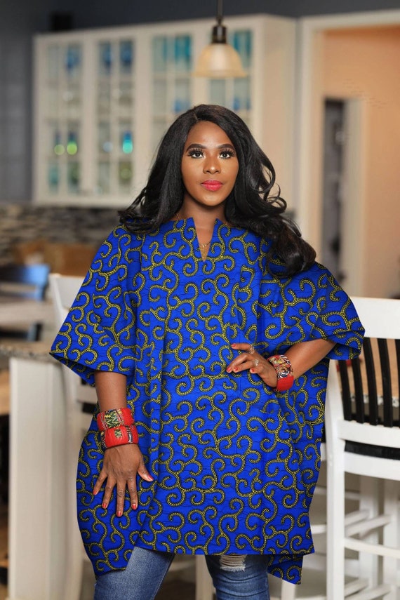Royal Blue African Clothing for Women Plus Size Kaftan Top Loose Fit One  Size Dress Available in Short and Maxi Length 