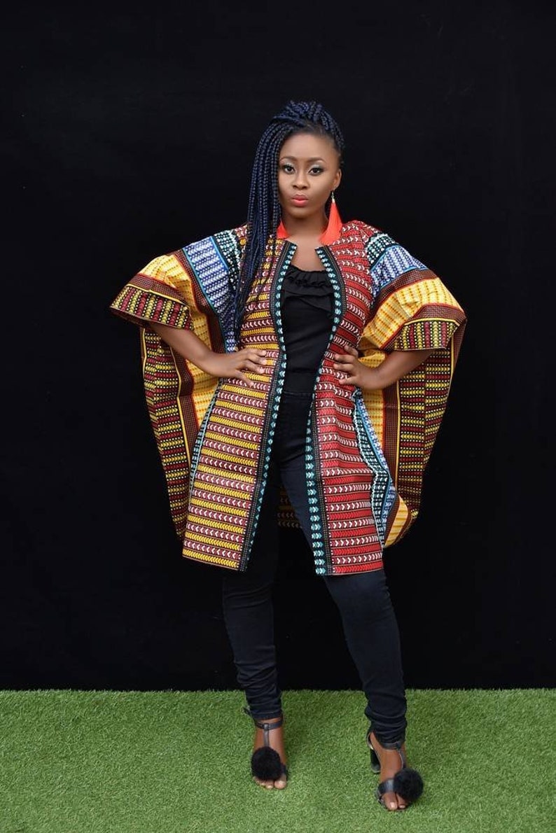 African Clothing For Women Plus Size, Ankara Top, Oversized Kimono, Dashiki, Red Poncho, Ethnic Jacket, Hippie, Free Size, Earth Tone, 