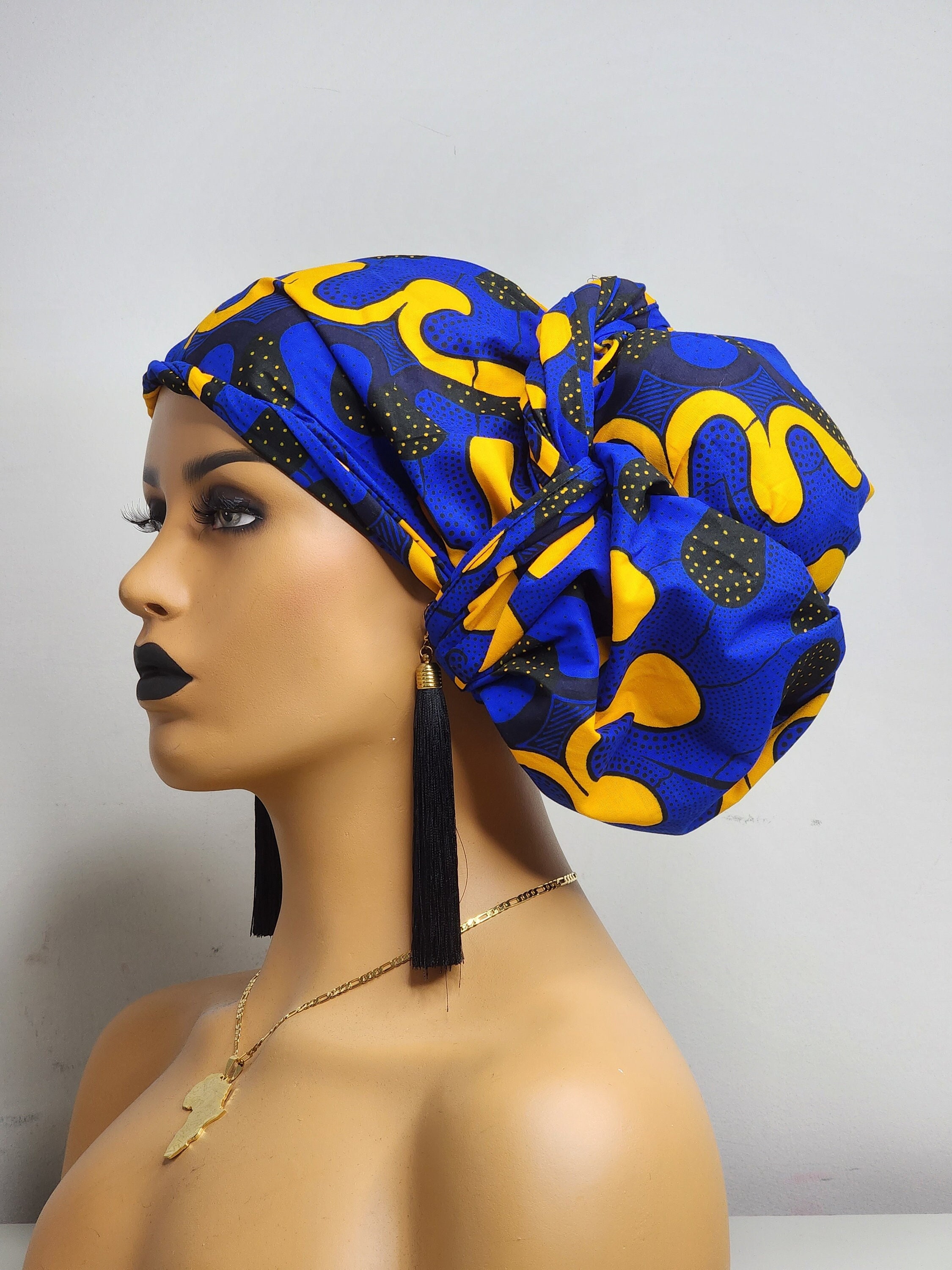 Elegant Blue and Gold Headwrap HEADWRAP [BLUE/GOLD] – FancyHeadz main image 2