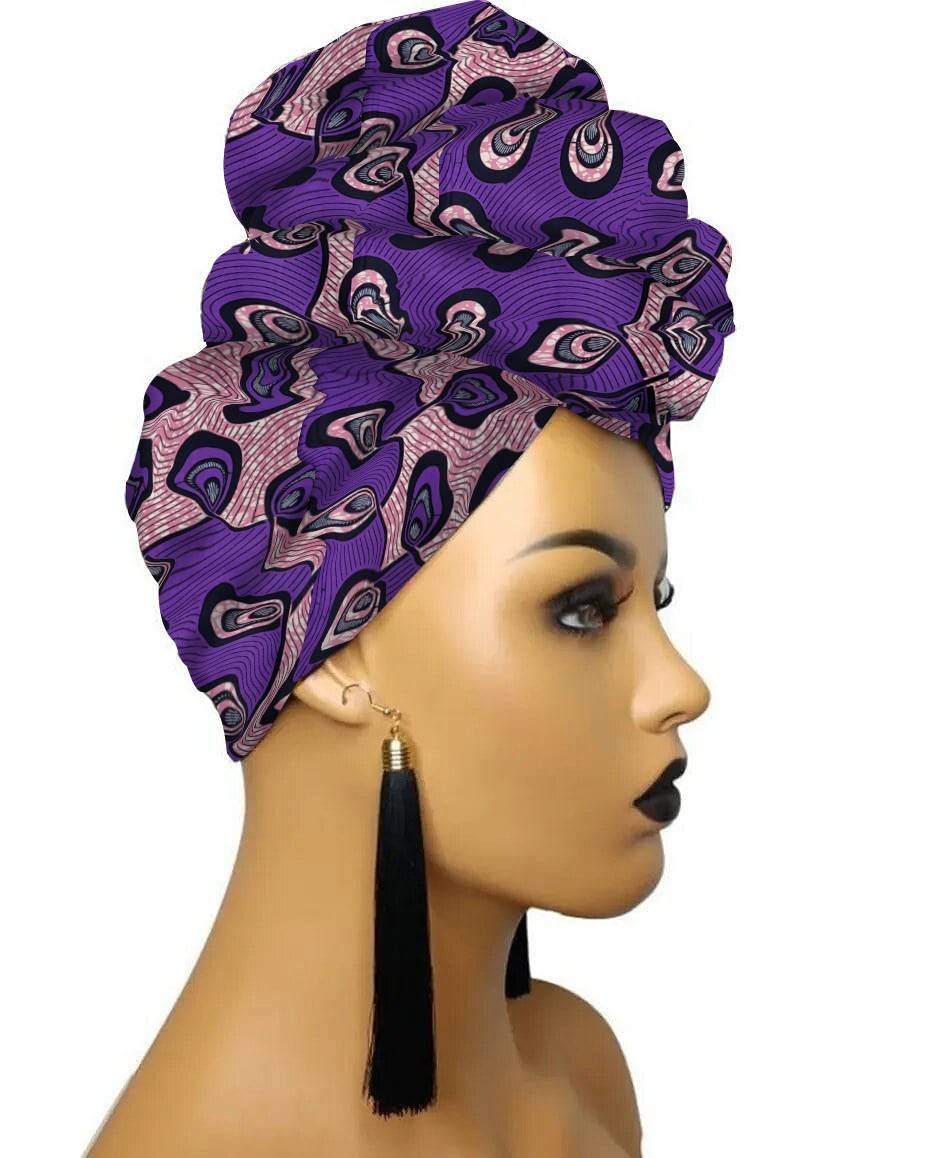 African Head Wraps for Women Purple Head Wrap Ankara | Etsy