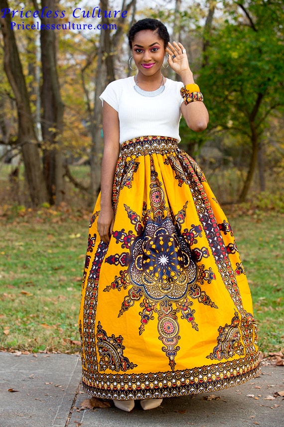 Yellow Dashiki Maxi Skirt Gathered African Print Skirt African Etsy