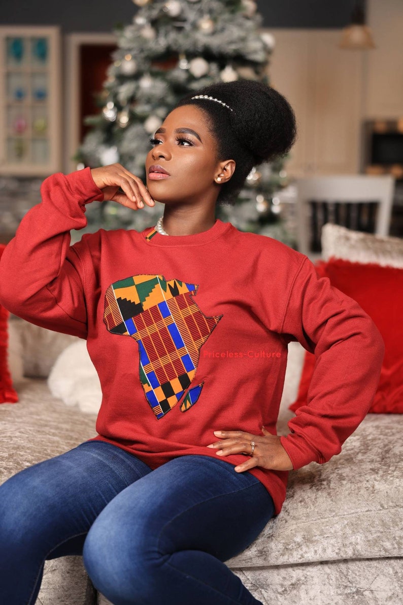 African Sweatshirt for Women and Men Map of Africa Sweatshirt Ankara Sweater African Gift Kente Sweatshirt for Black History Month image 2