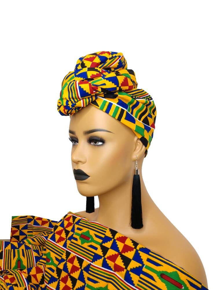 African Head Wraps for Women in Kente Print Fabric, Ankara Headwrap ...
