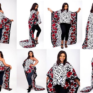 VERSATILE High Low Top for Women,  Style in different ways | Plus Size poncho top |  Red and White African Print tops | Boho coverup