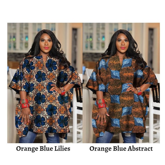 African Clothing for Women Plus Size Ankara Top Orange Oversized Kimono Split Neck Bohemian Tunic Tops for Women Free Size Loose Fit Etsy Canada