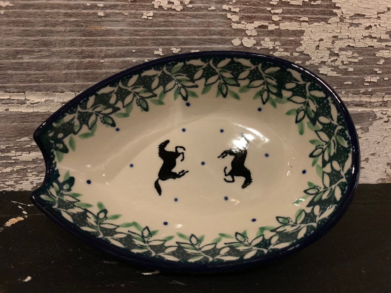 Polish Pottery Spoon Rest Horse Pattern